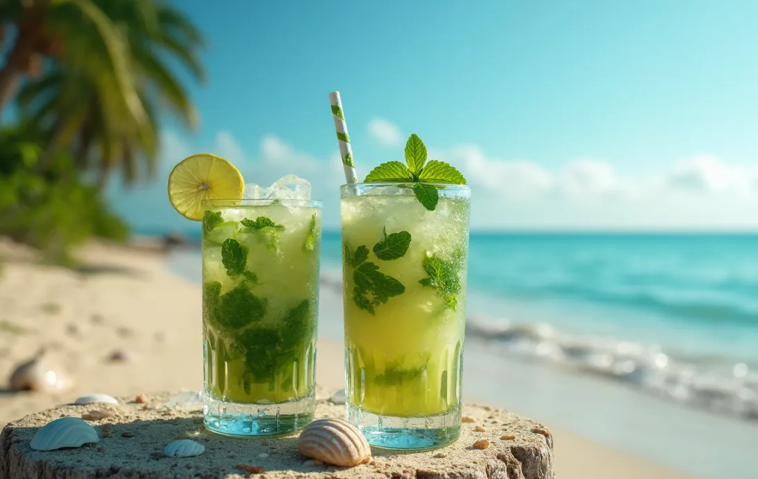 4K Vibrant Mojito Scene: High-Quality Beach Studio Shot