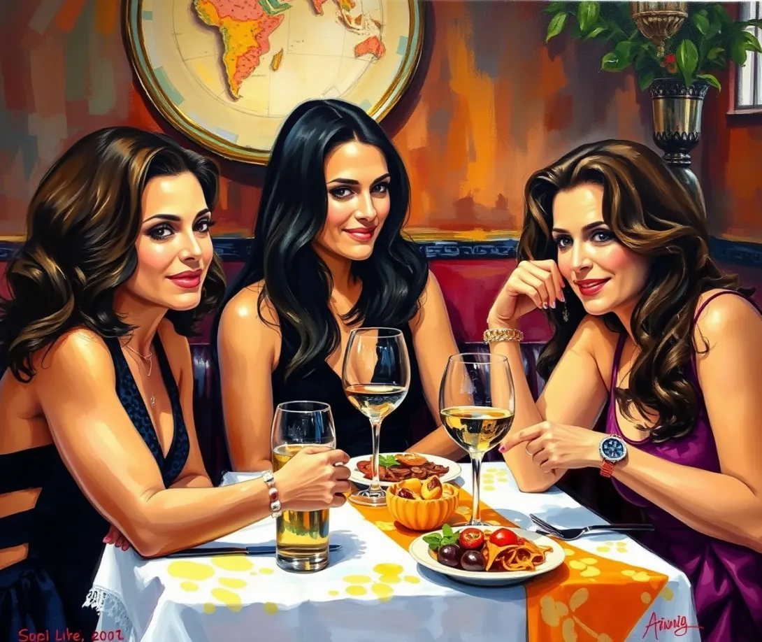 Impressionist Trio Dining in an Italian Restaurant