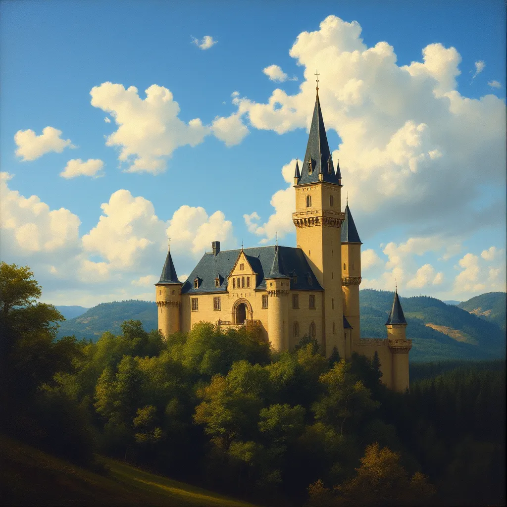 Medieval Castle in Forest: Renaissance Oil Painting