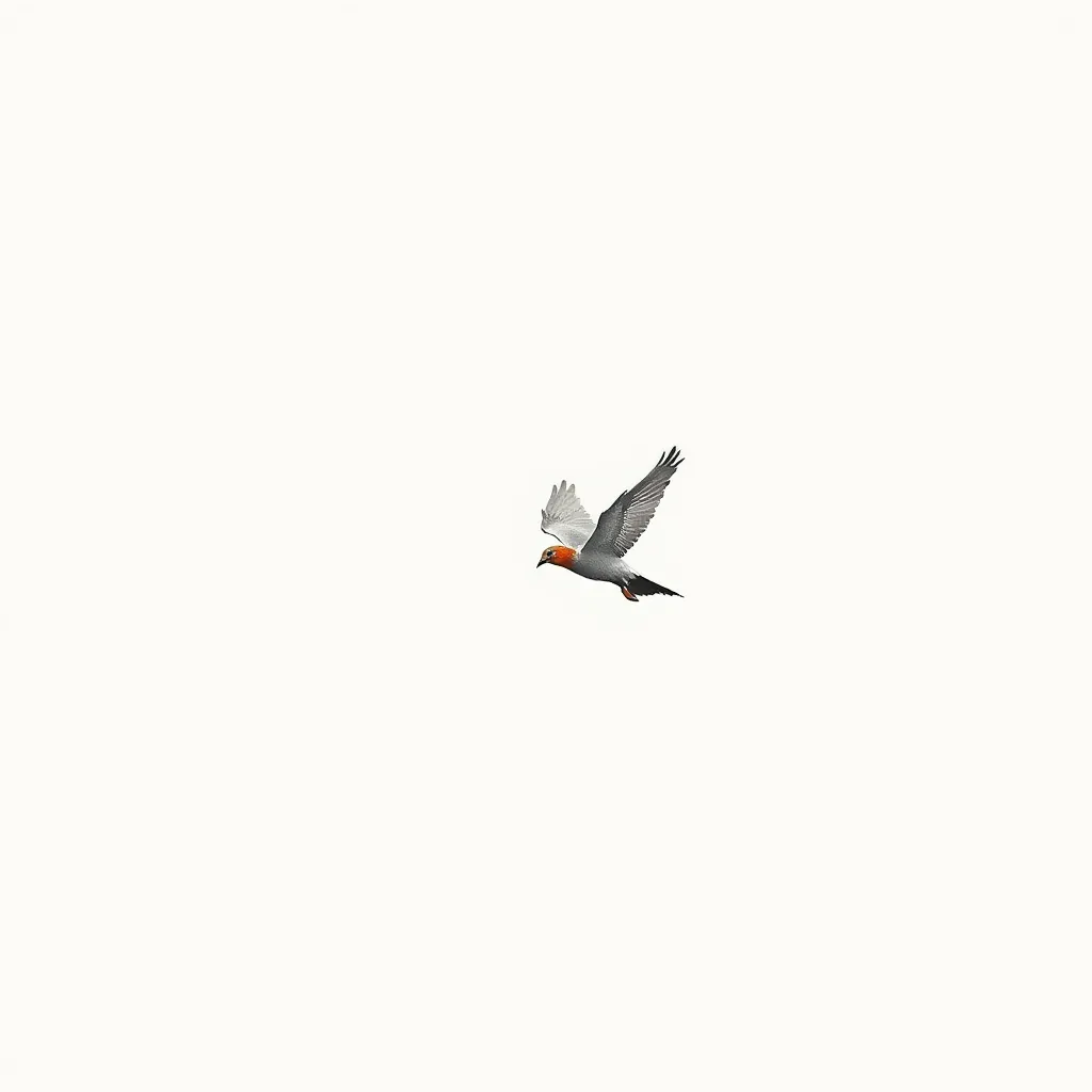 Minimalist Watercolor Bird Flight over Pale Sky

This title highlights the key elements of the artwork - its style, subject, and color palette, providing a concise yet descriptive name for the piece.