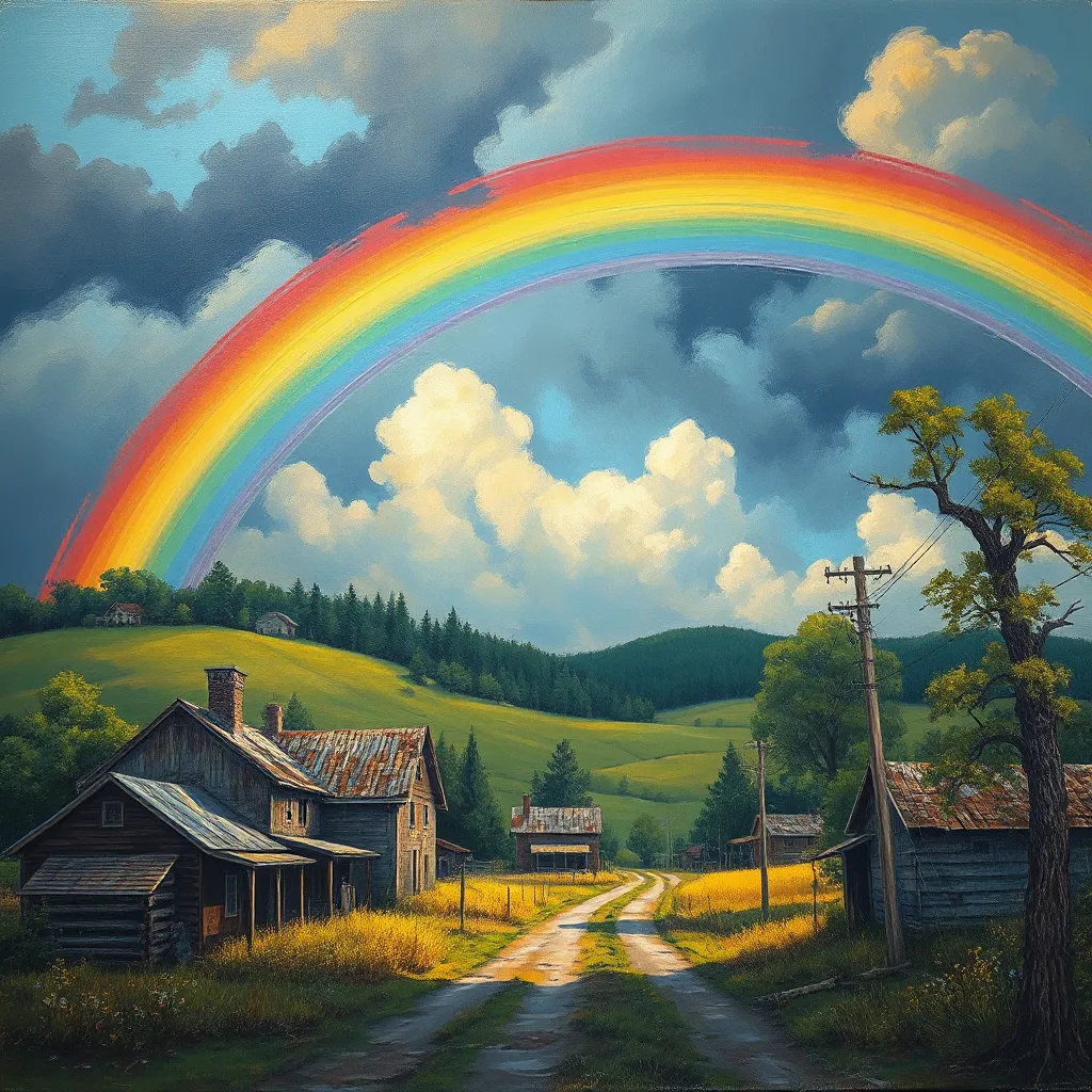 Rainbow Over Abandoned Rural Town