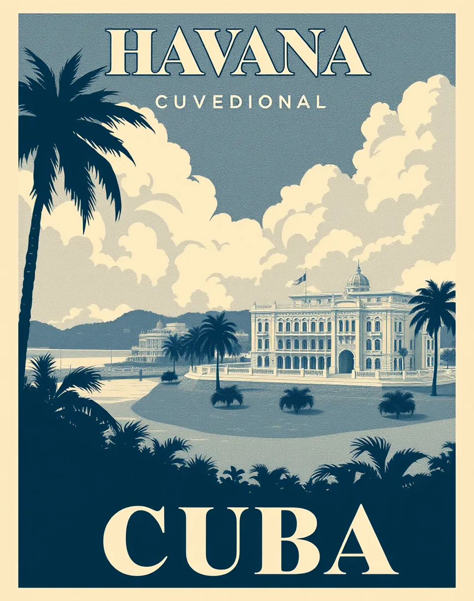 Vintage Travel Poster: Dramatic Havana-Cuba View

This title captures the essence of the AI art's style and subject matter, providing a concise and informative description for easy understanding.