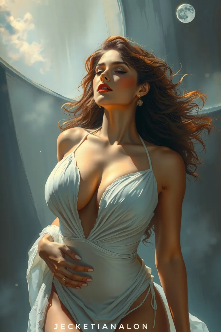 ethereal fantasy concept art of Sophia Loren in a white low-cut bathing