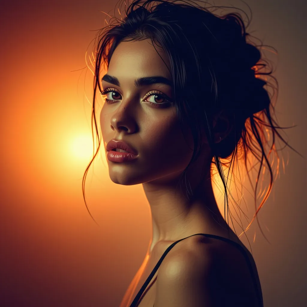 (Dramatic lighting:1.1) A portrait of a beautiful woman with sharp contrasts between