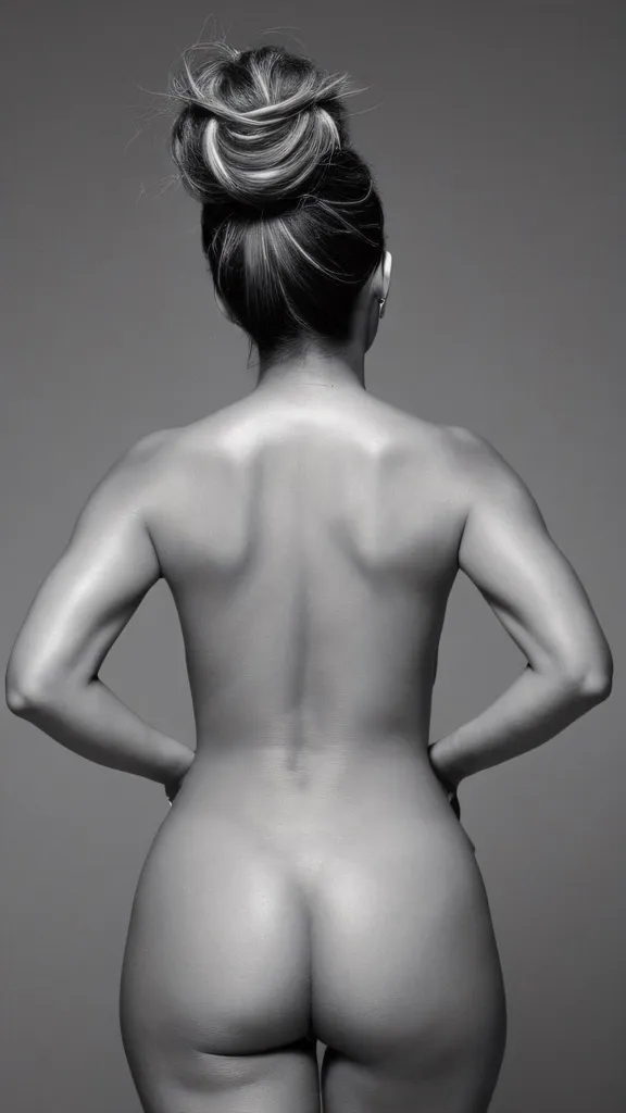 Jennifer Lopez nude, hair in a bun, , seen from the back