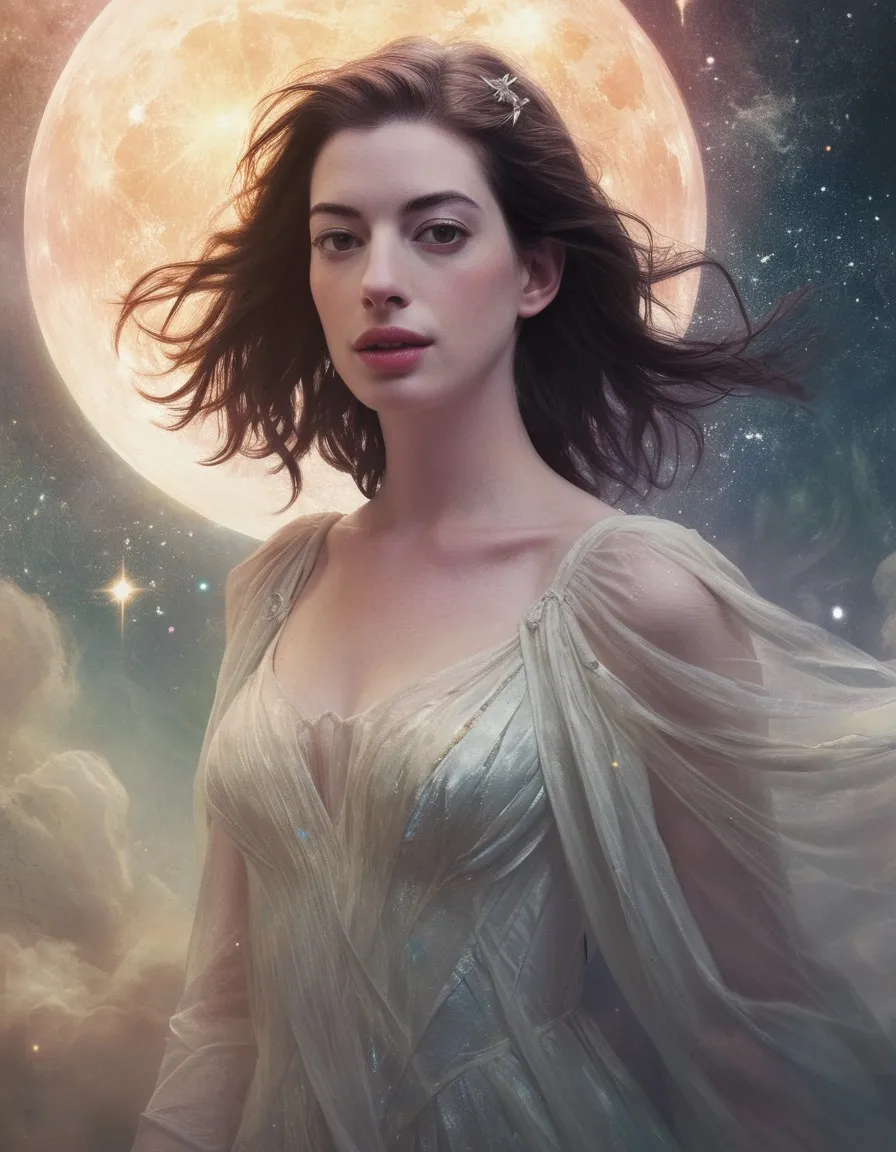 ethereal fantasy concept art of Anne Hathaway . magnificent, celestial, ethereal, painterly