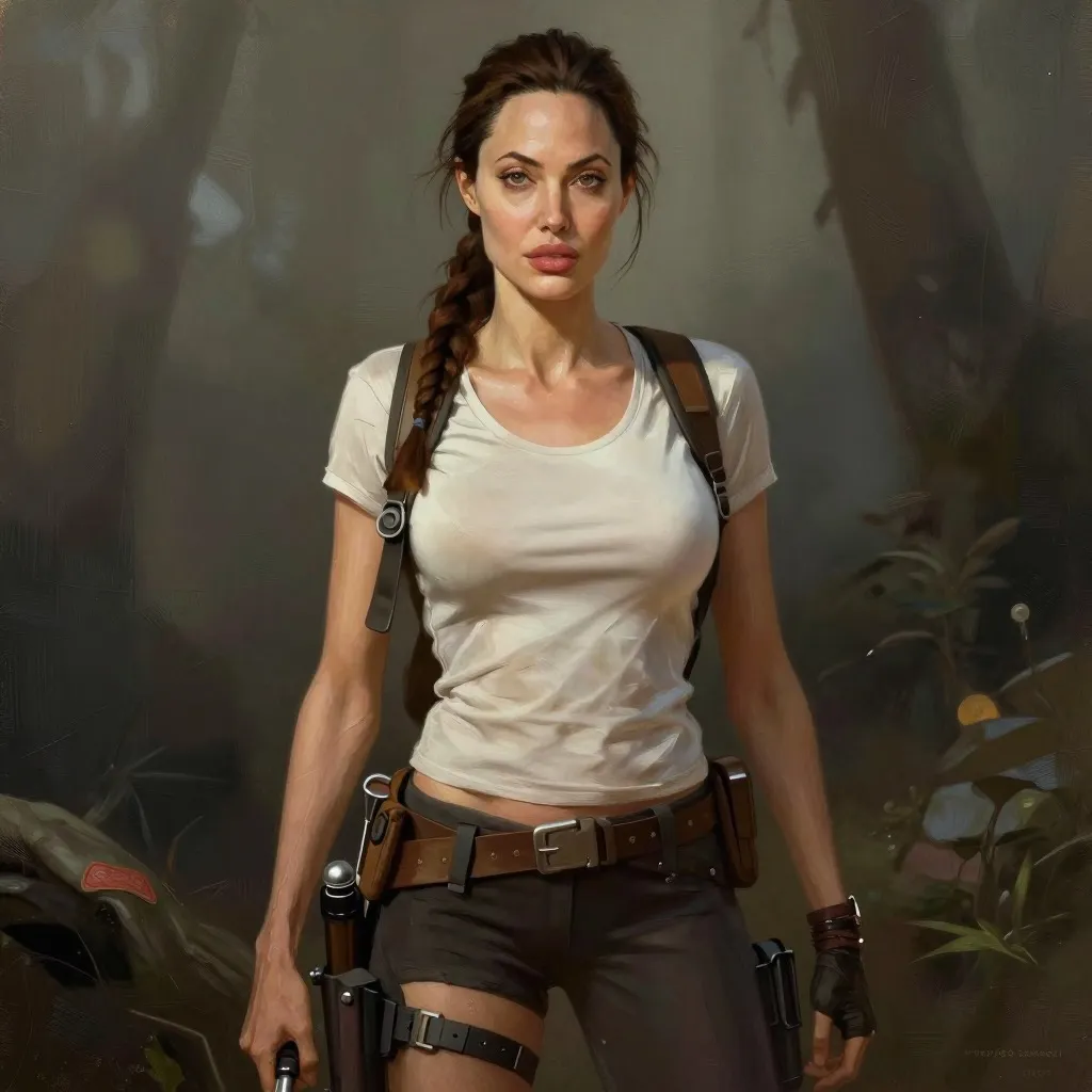 concept art Angelina Jolie as Lara Croft in Tombraider painted by Degas