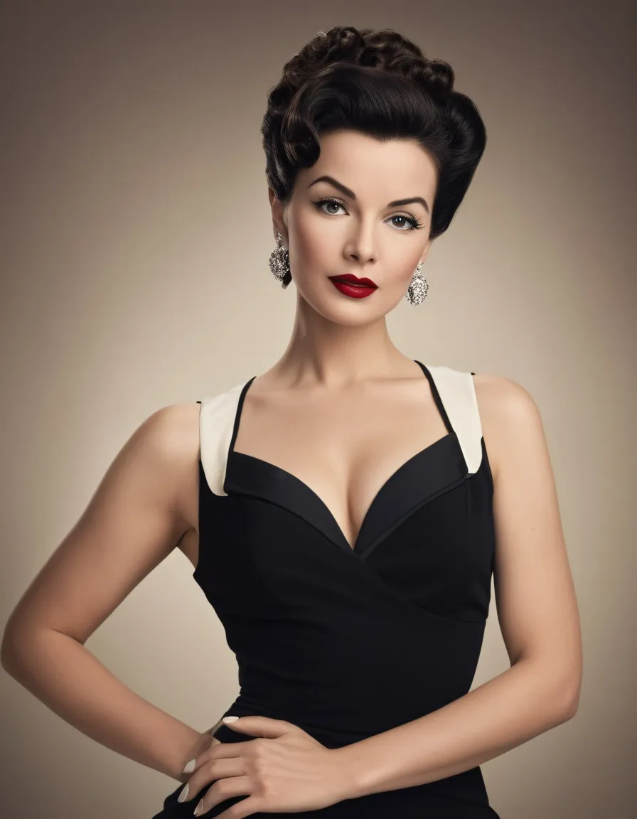 A captivating retro-style portrait of a woman exuding timeless elegance and confidence