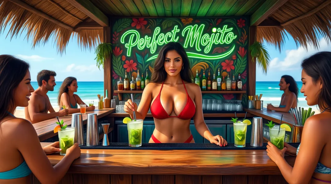 concept art a very detailed photo of a wooden beach bar called