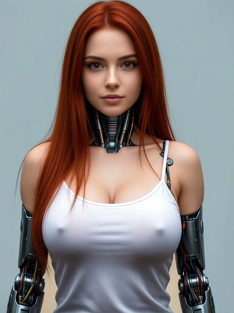 cybernetic robot Generate an image of a young adult woman with long