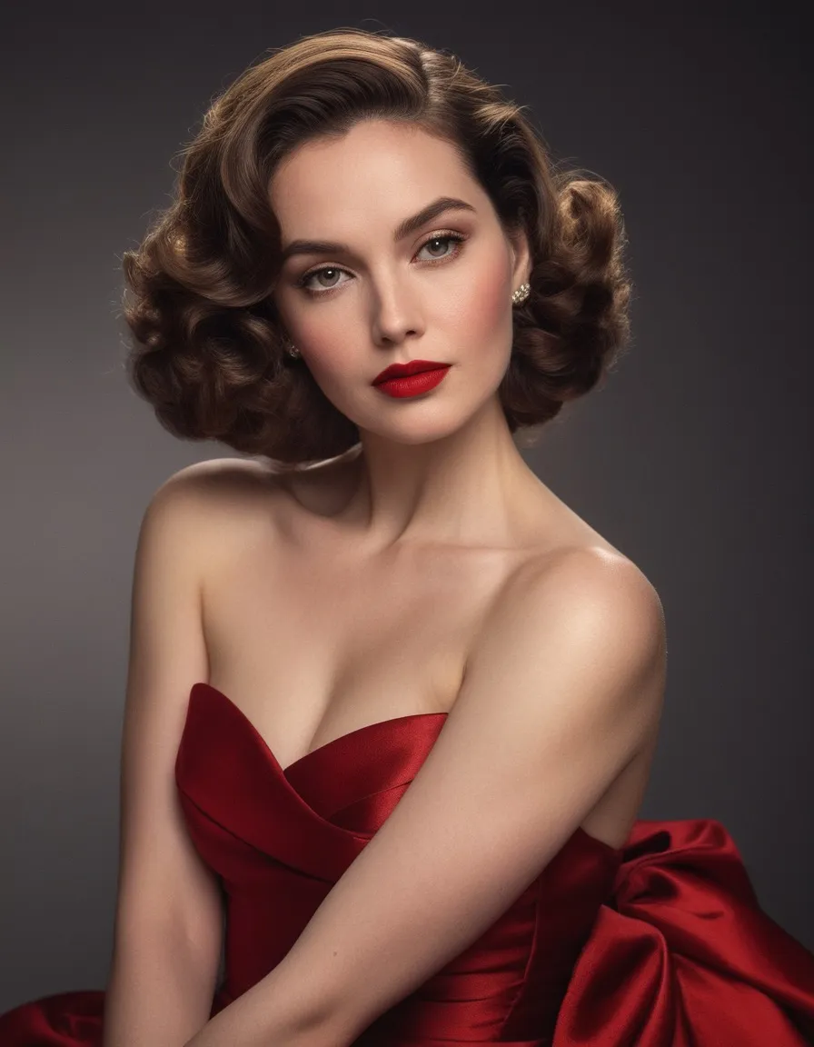 A striking portrait of a woman clad in a bold red dress