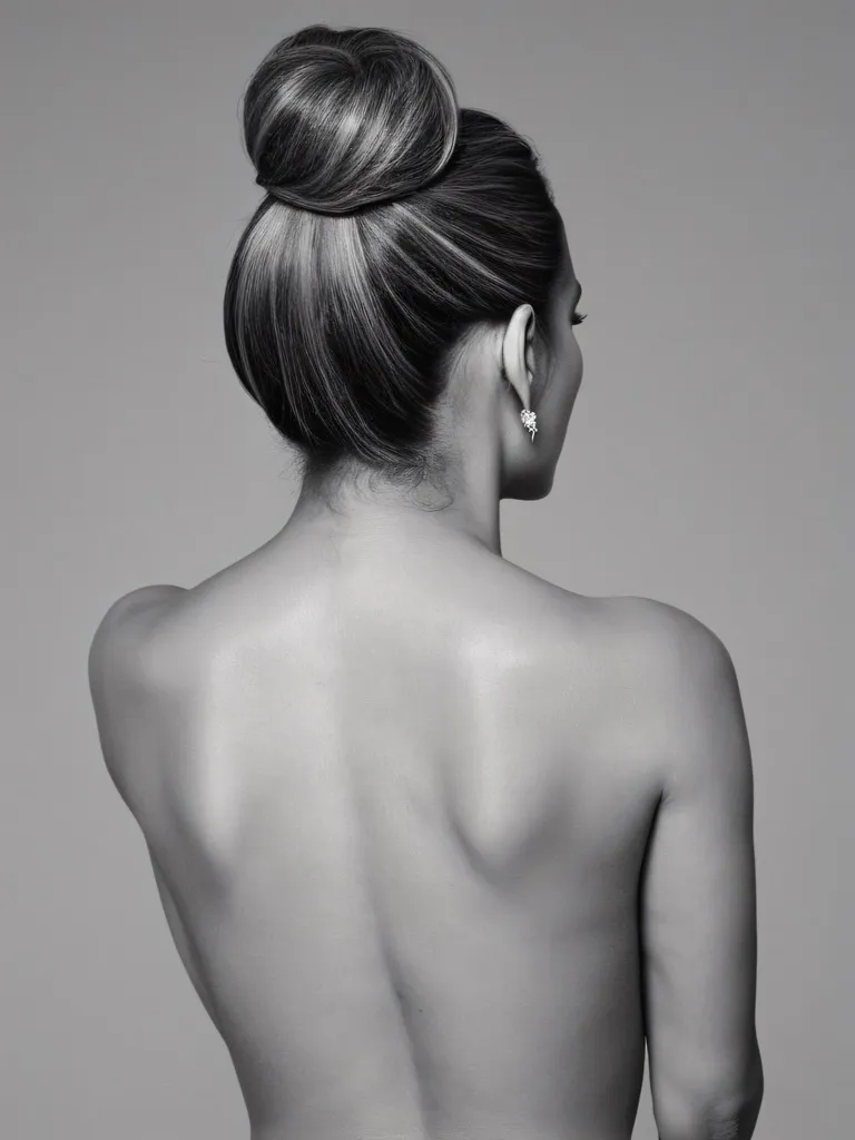 Jennifer Lopez nude, hair in a bun, , seen from the back