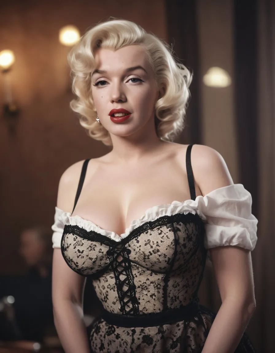 cinematic photo Marilyn Monroe dressed up in a dirndel, big breasts