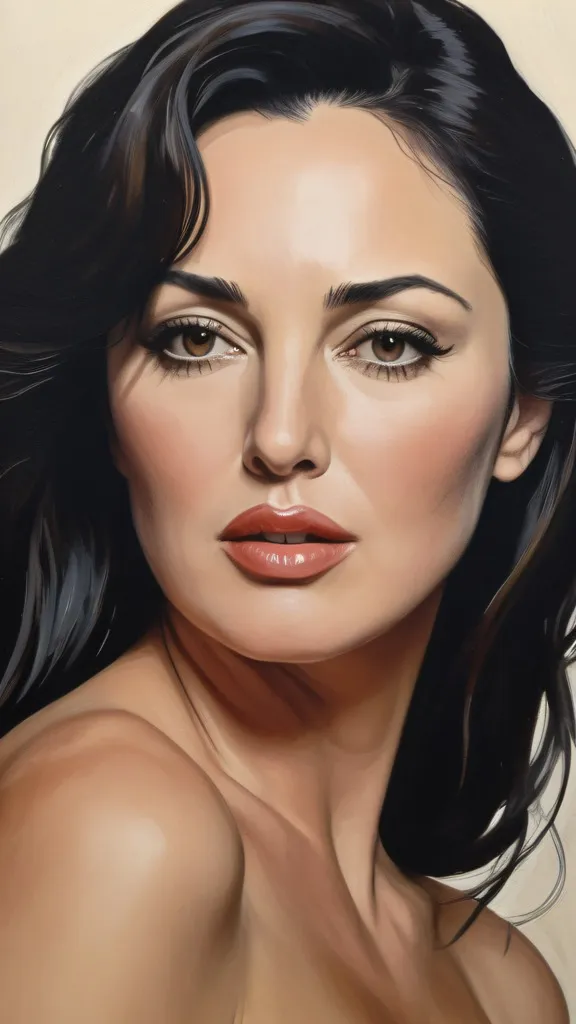 Monica Bellucci painted in the style of Georgia O’Keeffe, upper body shot