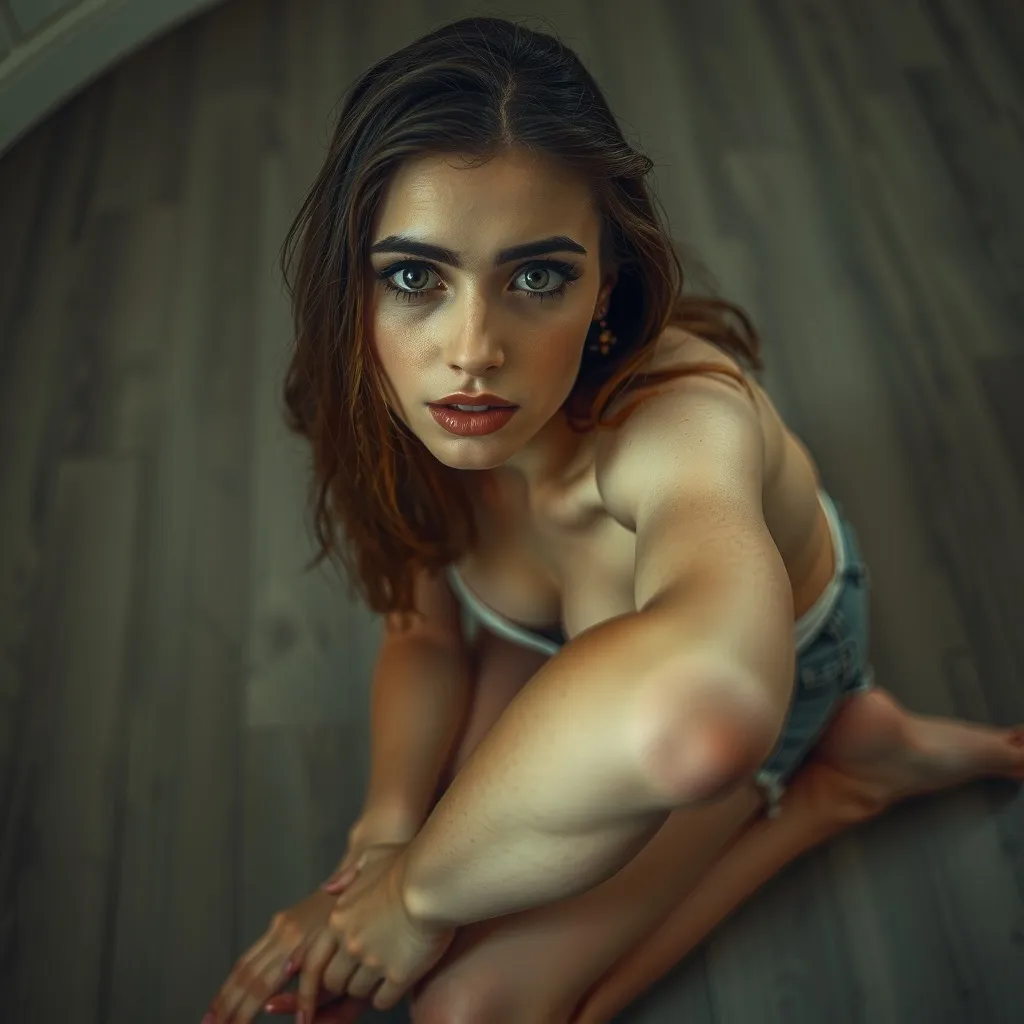 24 yo woman kneeling on the floor, looking at viewer, pov, nude