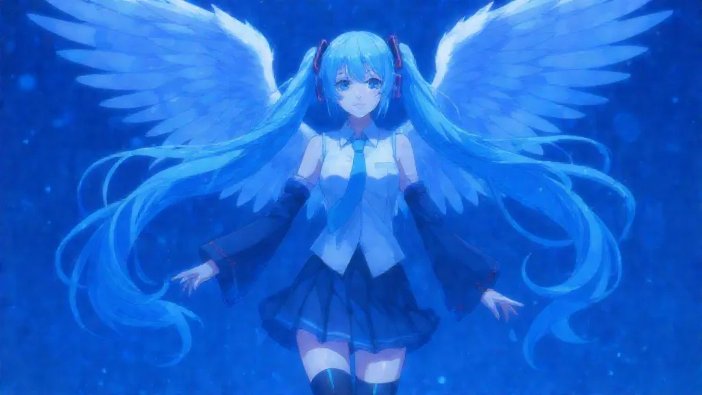 1girl, hatsune miku. An illustration of a girl with long white hair