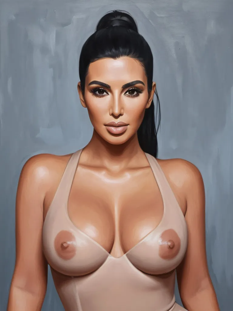Kim Kardashian painted in the style of Georgia O’Keeffe, upper body shot