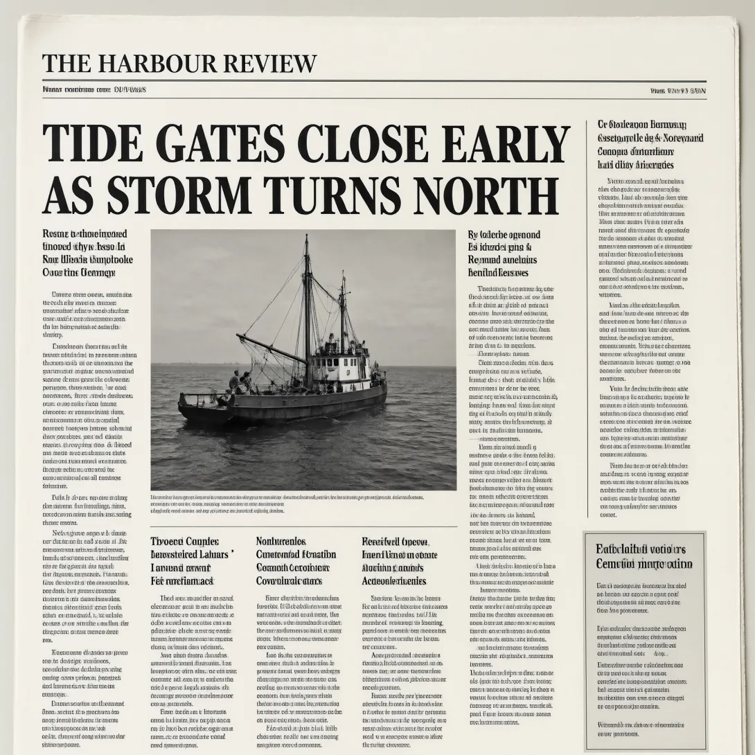 Front page of a broadsheet newspaper, aged newsprint texture