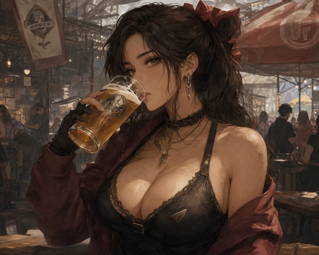 concept art A young woman looking like a nerd but sexy drinking
