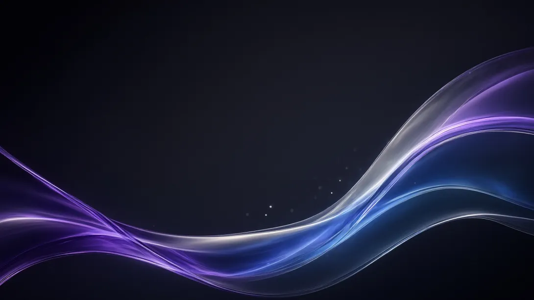 Create an abstract premium background using flowing translucent glass ribbons in purple